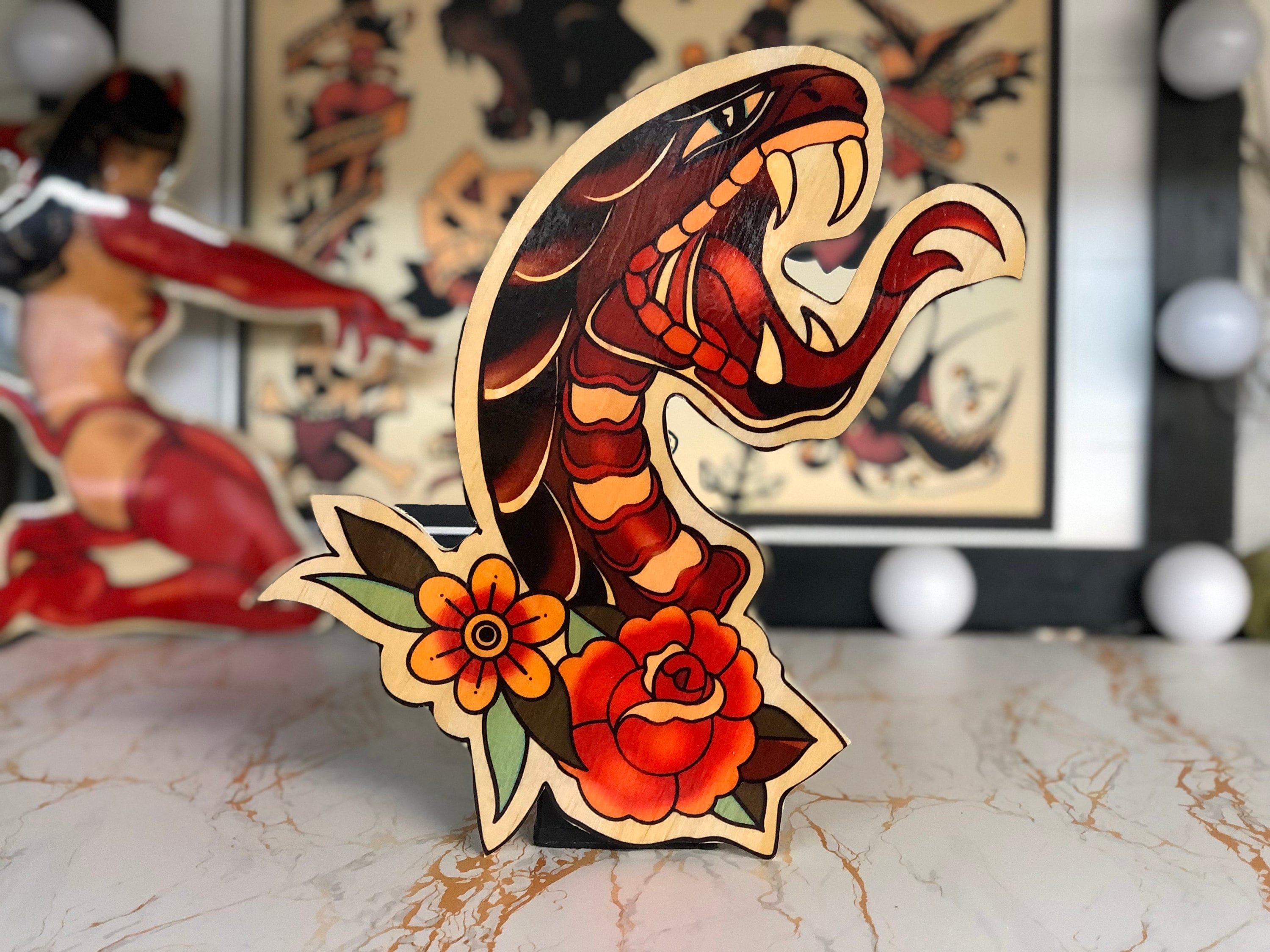 Classic Traditional Snake Mixed Media Hand Wood-cut Wall Art - Etsy