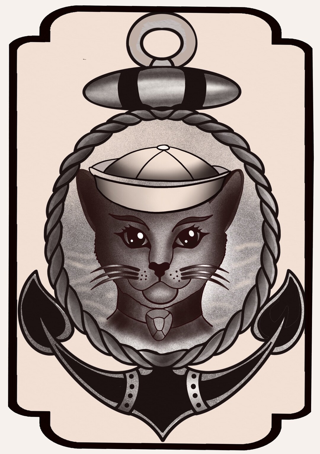 Monsieur Black Sailor Cat Tattoo Art Print Sailor Jerry Tattoo