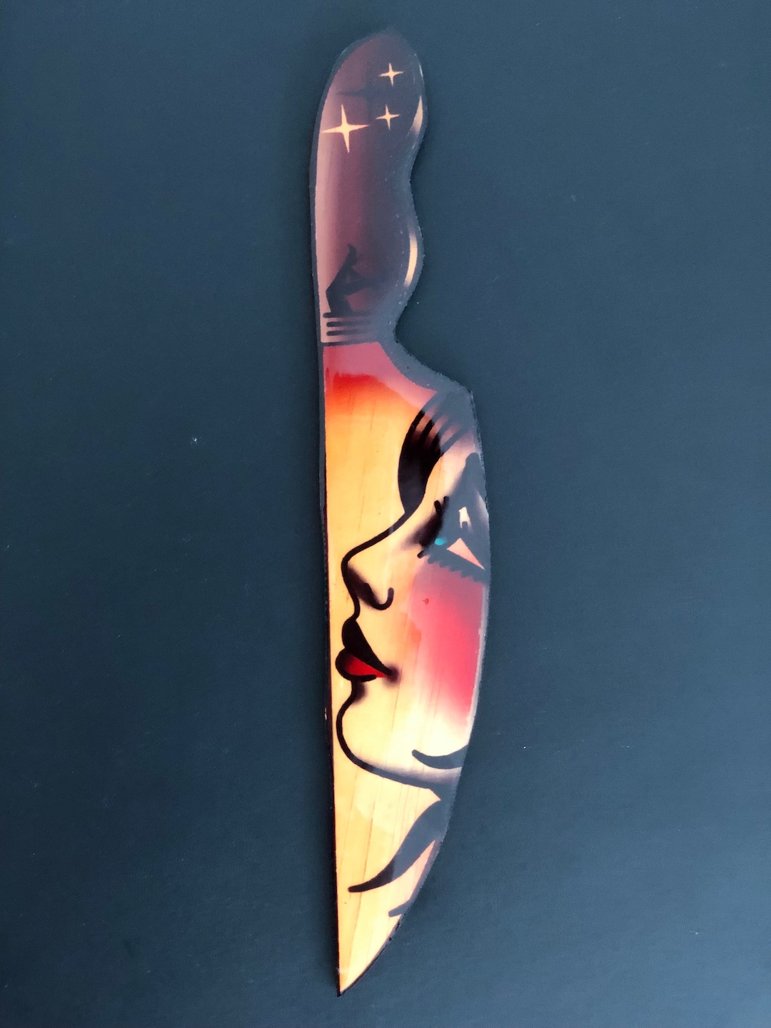 Baby Face Knife Tattoo Wood Cutout, Wood Ink Transfer Traditional