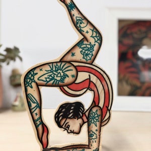 Circus Babe Tattoo Wood Cut-Out – Vintage Style Ink Transfer Wall Art, Ready to Hang