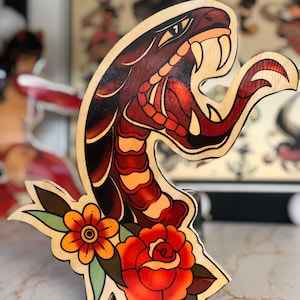 Classic Traditional Snake  Mixed Media Hand Wood-Cut Wall Art