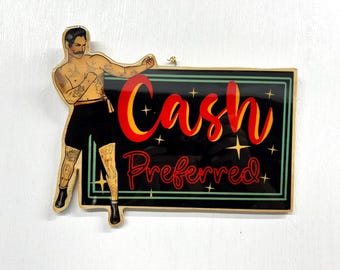 Cash Preferred Boxer Wood Cutout Sign: Tattoo Wall Art, Barber Shop Decor