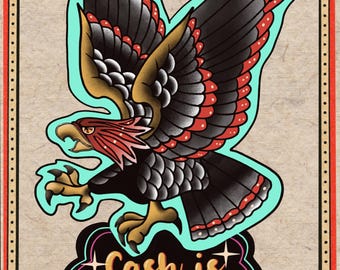 Sailor Jerry Eagle Tattoo Art Print: Vintage Style, Signed