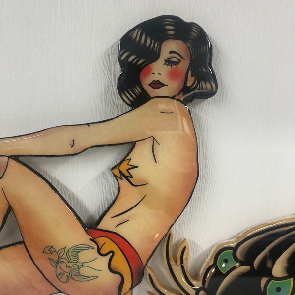 Pin Up Burlesque Babe Wood Cut Out rare and unique original Wall Art