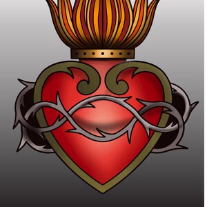 Sacred Heart Traditional Tattoo Art Print Bold Iconic Design on Premium ...