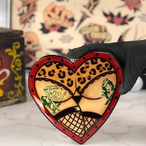 CHEEKY BOTTOM Tattoo Wall Art – Handmade Wood Cutout, Bold Pin-Up Style Decor