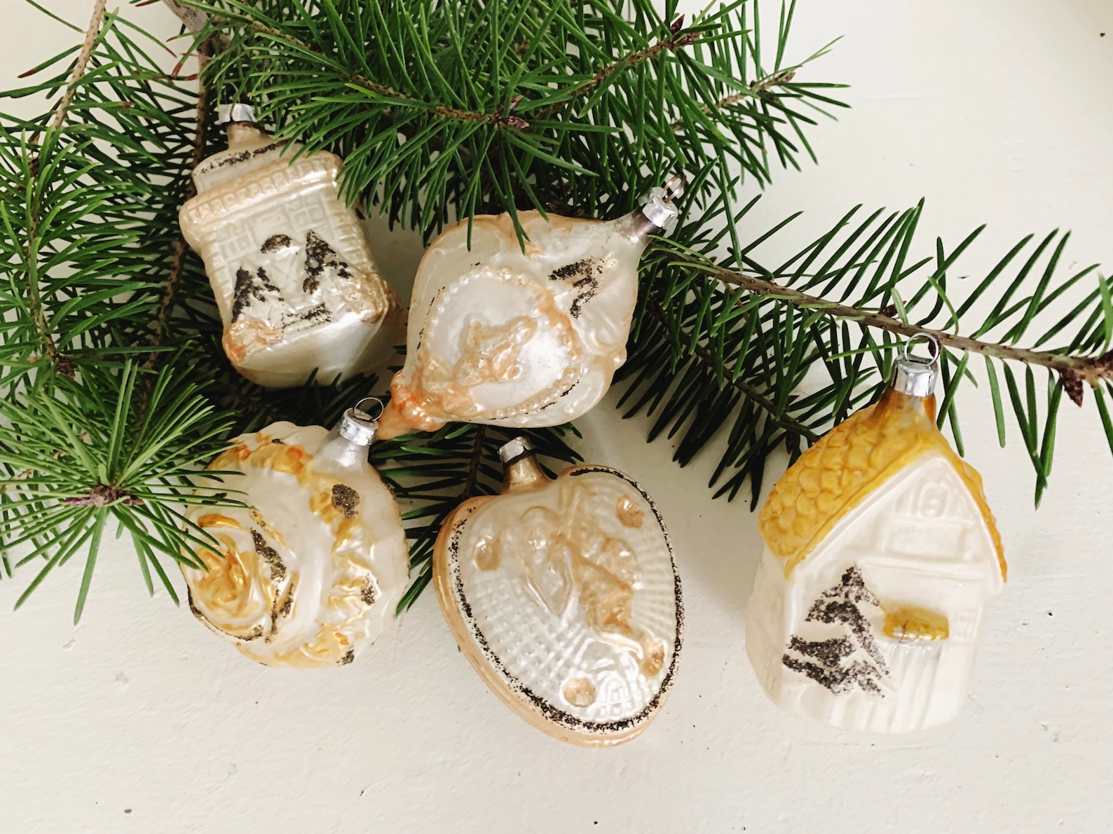 Antique Glass Ornaments x 5