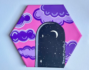 pink sky, purple clouds painting, galaxy - The unknown
