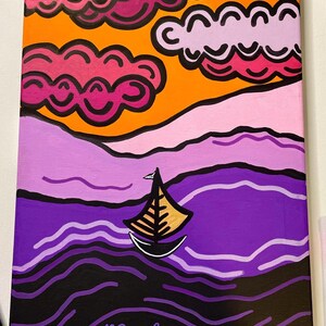 Peaceful purple sailing painting