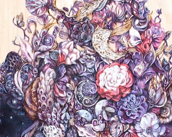 Surreal Snakes and Flowers Fantasy Art Print