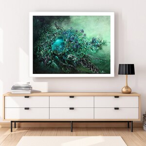 Steampunk Fantasy Art Print Enchanted Forest with Steampunk Egg, Skeleton Wall Art, Hummingbird Painting, Forest Art Print
