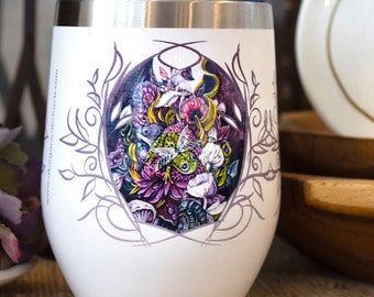 Frog and Mushroom Wine Tumbler, Insulated Coffee Mug with Lid