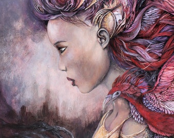 Gothic Fantasy Art with Goddess and Phoenix