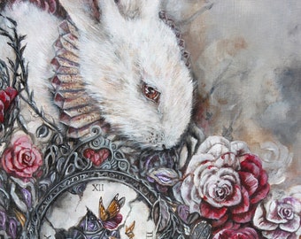 White Rabbit Fantasy Art Print, Bunny Nursery Wall Art