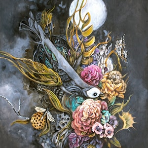 Steampunk Decor Bird and Moon Fantasy Art Print