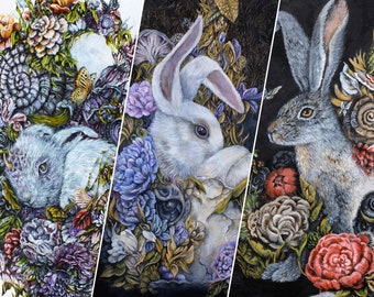 Rabbit Fantasy Print Set of 3, Bunny Prints for Framing, Fantasy Art Prints, Whimsical Art Print Set