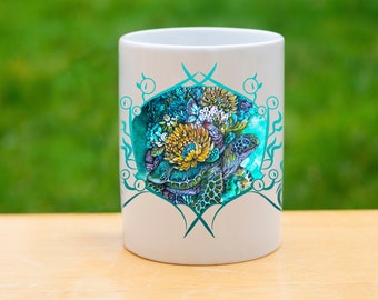 Sea Turtle Coffee Mug, 15 oz Large Coffee Cup, Ceramic Tea Mug