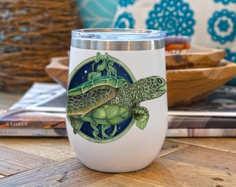 Sea Turtle Wine Tumbler, Personalized Tumbler, Monogram Gift