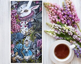 White Rabbit Art Print: Gothic Fairytale Decor