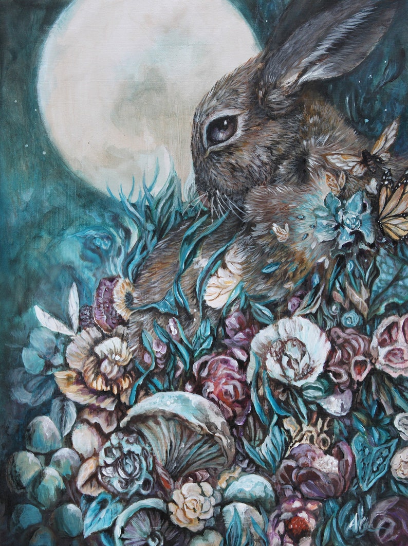 Bunny print for nursery wall, original bunny art