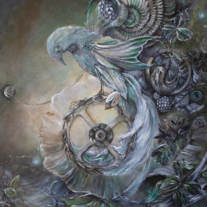 Gothic Art Print: Steampunk Bird, Dark Fairytale Mythology (8x10)