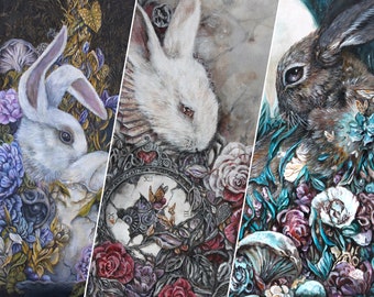 Print Set of 3, Bunny Prints, Tryptic Wall Art, Bunny Decor