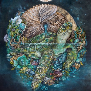 Sea Turtle Jigsaw Puzzle with Moon, Family Game Night Fun, 1000 Piece Puzzle