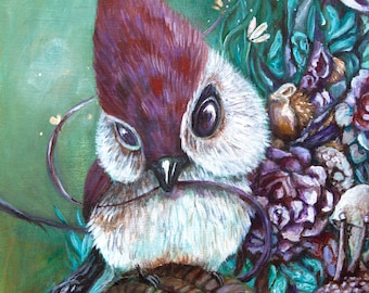 Whimsical Titmouse Bird Fantasy Art Print