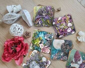 Animal Painting Coaster Set: Whimsical Cork Coasters, Set of 6