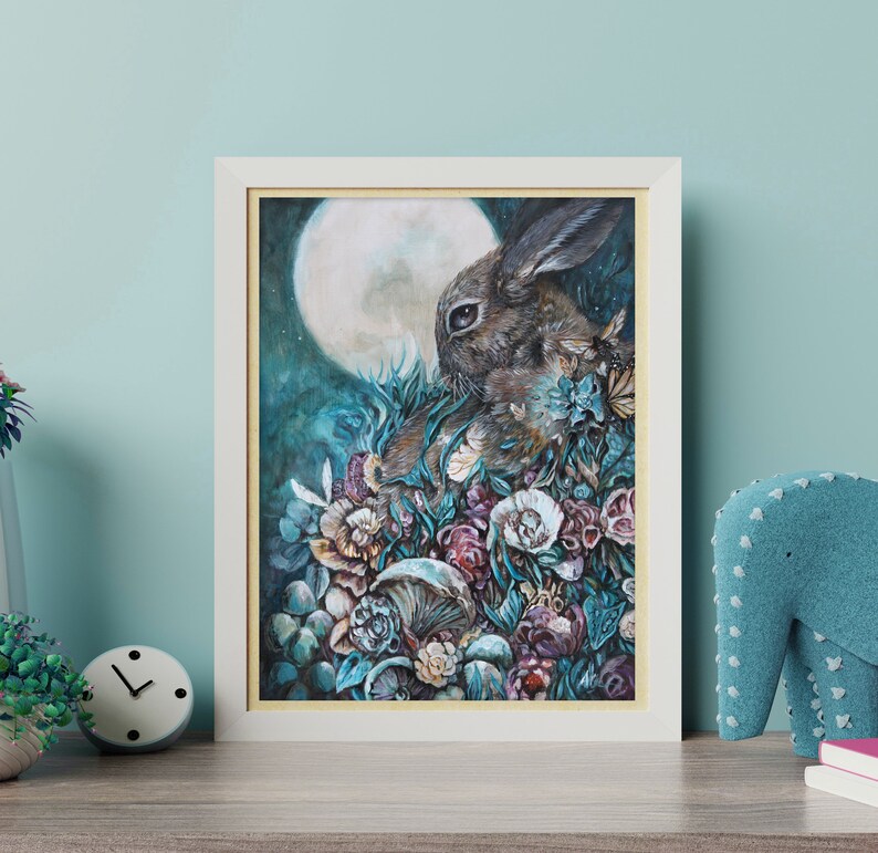 Bunny print for nursery wall, original bunny art