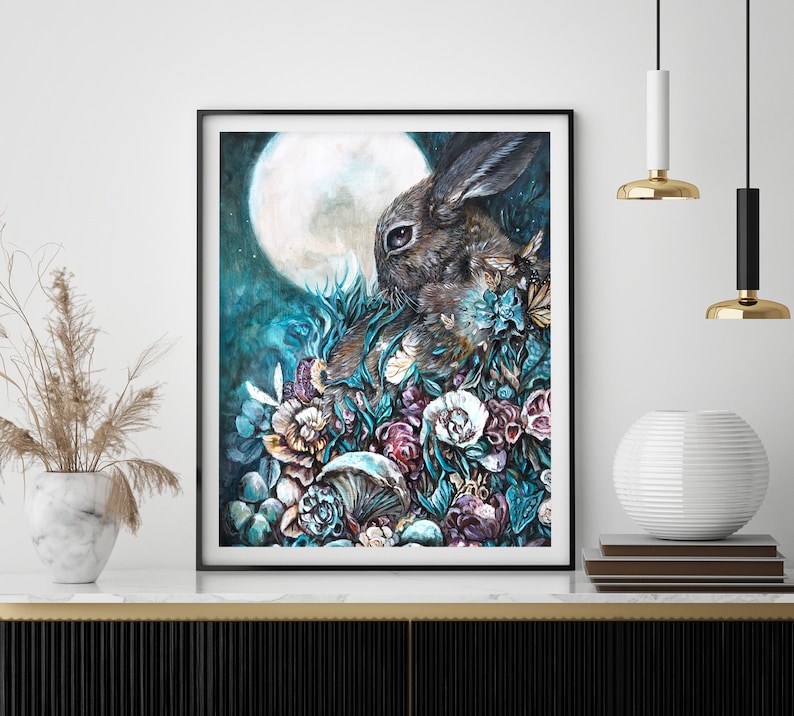Bunny print for nursery wall, original bunny art