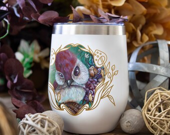 Bird and Snail Wine Tumbler, Insulated Stainless Steel with Lid