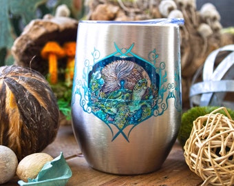 Wine Tumbler -  Sea Turtle Fantasy Art Insulated Tumbler with Lid