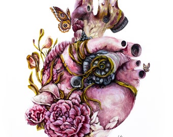Steampunk Heart Art Print: Whimsigoth Gothic Wall Decor