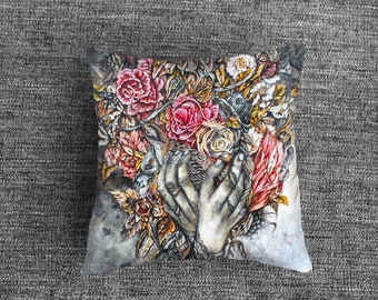 Patio Pillow with Birds and Flowers, Outdoor Pillow, Patio Decor