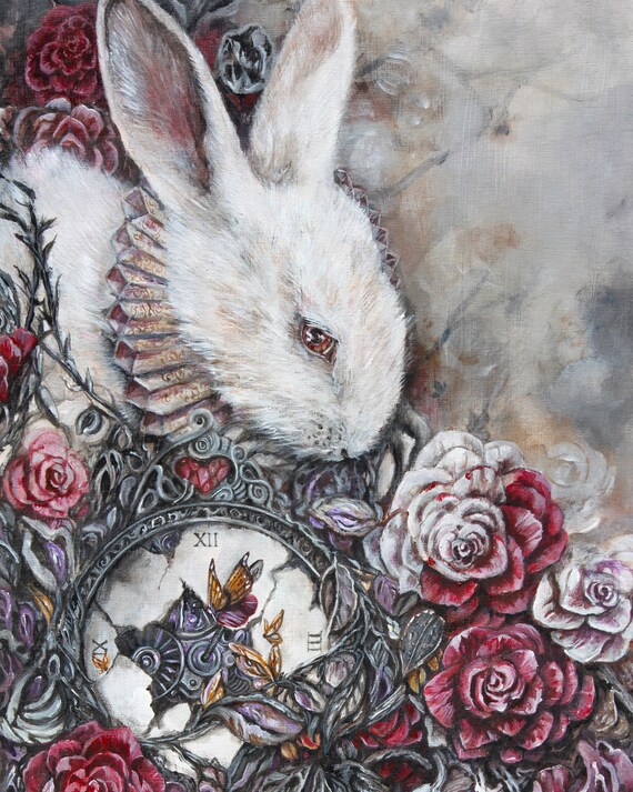 White Rabbit Fantasy Art Print Bunny Nursery Wall Art | Etsy