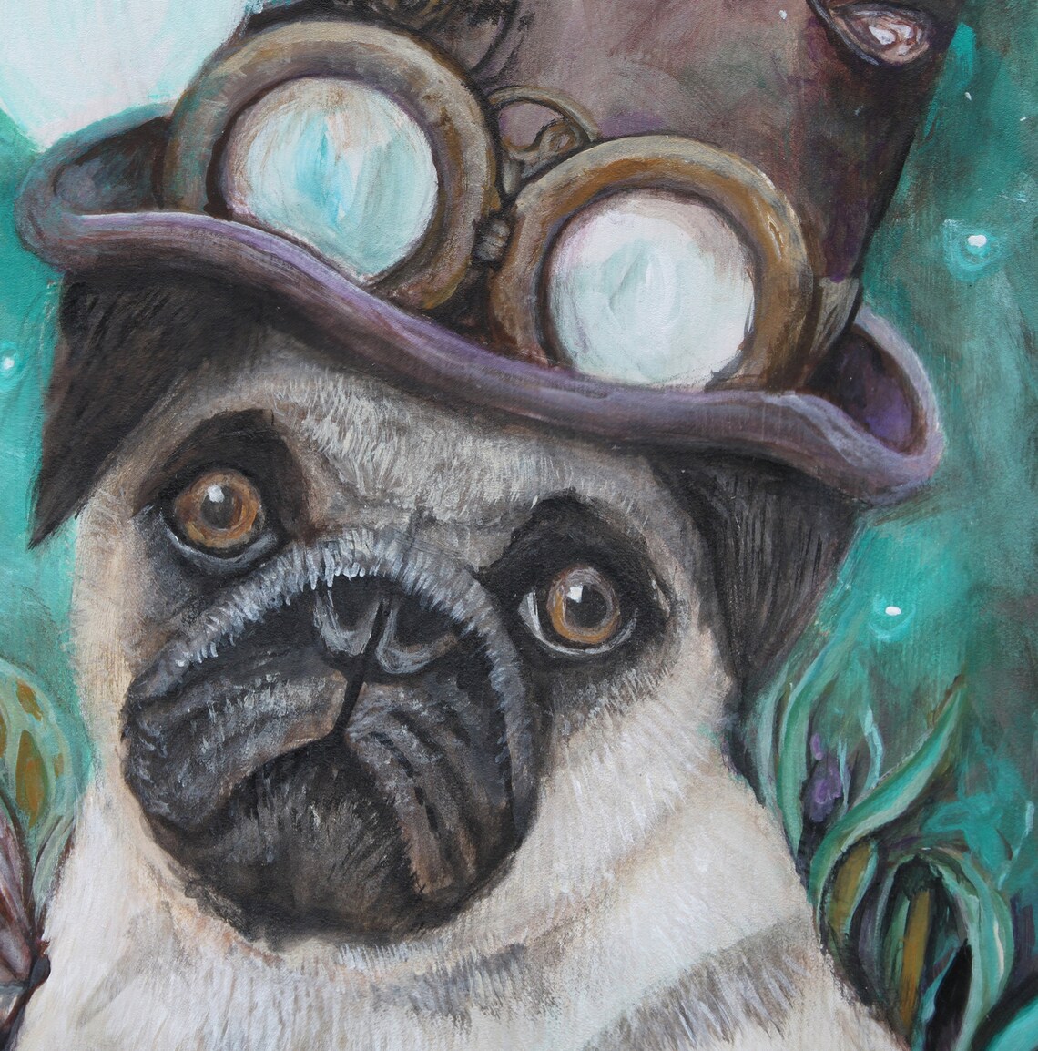 Steampunk Pug Fantasy Art Print Whimsical Animal Art Etsy