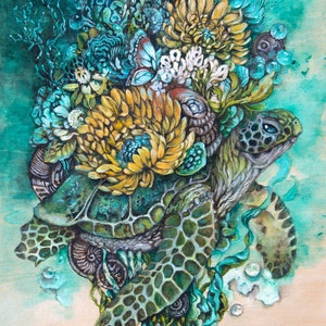 Fantasy Art Print, Sea Turtle Art, Ocean Artwork