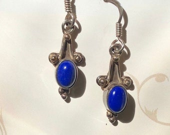 Lapis Lazuli Sterling Silver Dangle Drop Wire Earrings