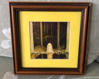 Small Vintage John Bauer Little Princess Cottongrass Print Matted and Framed