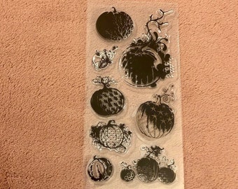 Set of Eight Whimsical Pumpkin Rubber Stamps