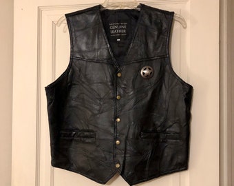 Vintage Black Leather Patchwork Motorcycle Biker Vest Tombstone Arizona Badge