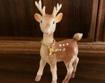 Vintage Christmas Rubber Reindeer with Swivel Head and Bell