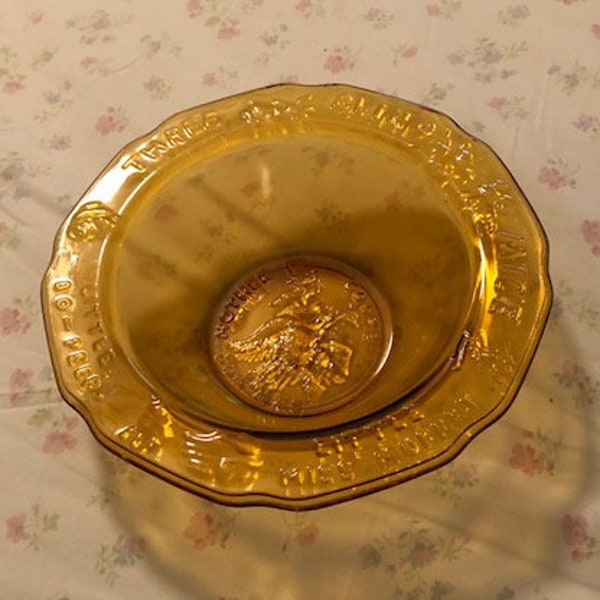 Vintage Tiara Amber Glass Mother Goose Nursery Rhymes Little Bo-Peep Three Blind Mice Little Miss Muffet Child's Bowl