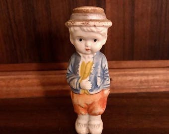 Precious Antique Vintage Bisque Little Boy with Porkpie Hat Penny Doll Figurine