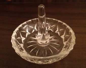 Vintage Clear Cut Glass Ring Catcher Holder Tray