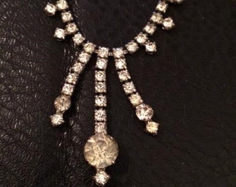 Vintage 1940's Signed Kramer Clear Prong Set Rhinestone Necklace