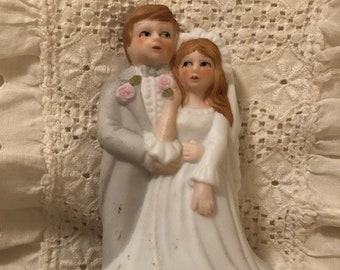 Vintage Bisque Bride and Groom Wedding Cake Topper