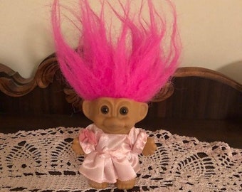 Vintage Russ Pink Hair Pink Dress Troll Doll