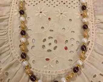 CC Zecchin Multi-Color Brown, Pearl, Tan Bead Goldtone Strand Necklace